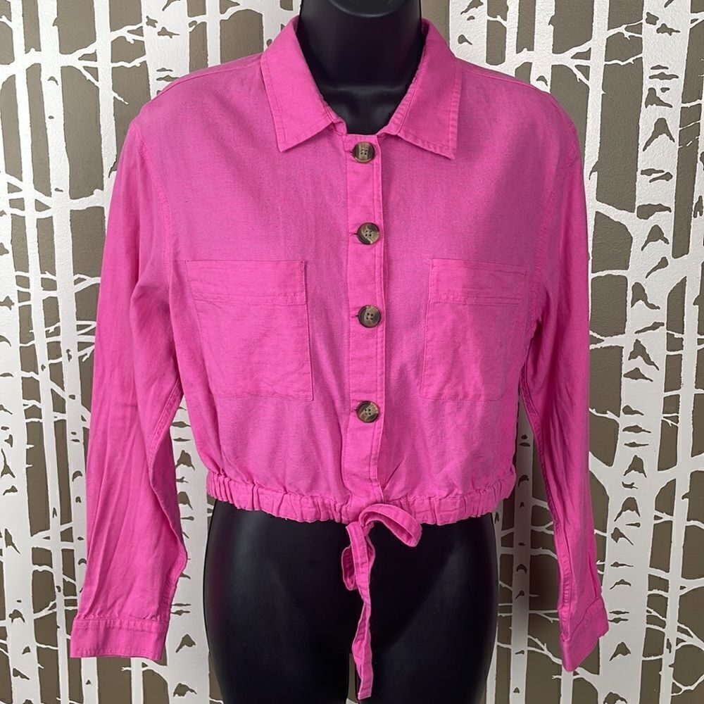 Barbiecore Bubblegum Pink Linen Blend Pullover Shirt / Shacket